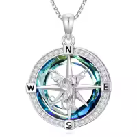 TOUPOP Sterling Silver Crystal Compass Necklace for Women Graduation Gifts-style_name:Dragon