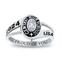 wholesale TOUPOP Personalized Graduation Rings For Women 925 Sterling Silver/10k Gold/14k Gold/18k Gold Class Band Ring Customized High School University College Ring Graduation Jewelry Gifts For Her Girls -style_name:Oval Cut