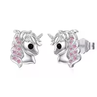 TOUPOP 925 Sterling Silver Crystal Unicorn Stud Earrings-style_name:Pink