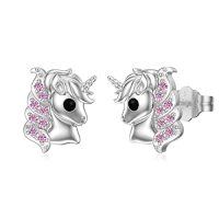 wholesale Unicorn Earrings 925 Sterling Silver Unicorn Stud Earrings Jewelry Gifts For Women Daughter Birthday -style_name:Pink