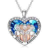 wholesale TOUPOP 925 Sterling Silver Sister Necklace - Birthday Gift For Sisters, Mom, Daughter - Always My Sister Forever My Friend Crystal Necklace For 2/3/4/5 Sisters -color_name:5 Sisters Necklace