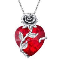 wholesale TOUPOP Christmas Gifts For Women Birthstone Necklace 925 Sterling Silver Rose Flower Heart Pendant Necklace Fine Jewelry Anniversary Birthday Gifts For Women Her Wife Girlfriend Mom -color_name:1-Jan - Created Garnet