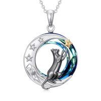 wholesale TOUPOP Cat Necklace Gifts For Women Sterling Silver Celtic Mounatin Moon Pendant With Blue Crystal Birthday Christmas Jewelry Gifts For Women -style_name:Cat Mountain Moon