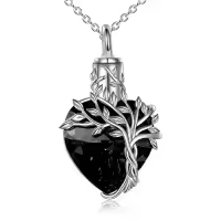 TOUPOP Sterling Silver Crystal Tree Of Life Urn Necklace For Ashes Memorial Gift-color_name:Black