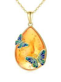 wholesale TOUPOP Amber Necklace For Women 14k Gold Plated Sterling Silver Butterfly/dragonfly/scorpion/bumble Bee Teardrop Baltic Pendant Jewelry Gifts For Mom Wife Her -style_name:Butterfly