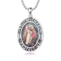 TOUPOP Sterling Silver Four Way Cross St Michael St Christopher St Benedict St Joseph St Francis Pendant Necklace-style_name:3-St Michael-Ccolorful