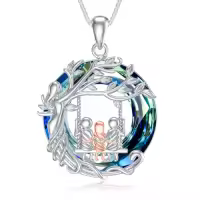 TOUPOP Sterling Silver Crystal Family Tree Necklace For Women-style_name:Crystal-Mother 3 Child