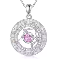 TOUPOP Sterling Silver Birthstone Zodiac Constellation Necklace-style_name:10-Libra(9.23-10.23)-Pink Tourmaline