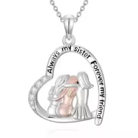 TOUPOP Sterling Silver Heart/Moon Pendant Always My Sister Forever My Friend-style_name:Heart - 3 Sisters