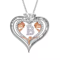 TOUPOP Sterling Silver & Rose A-Z Initial Pendant Necklace-style_name:Letter B