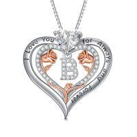 wholesale TOUPOP Christmas Gifts For Women,s925 Sterling Silver Heart Rose A To Z Initial Letter Pendant Necklace With Forever Love Heart Jewelry Valentien Mothers Day Birthday Gifts For Her Wife Mom Sister Girlfriend -style_name:Letter B