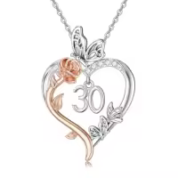 TOUPOP 925 Sterling Silver Rose Heart Butterfly Pendant Jewelry Gifts-style_name:30th