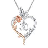 wholesale TOUPOP Gifts For Her Rose Heart Necklace 925 Sterling Silver Heart Butterfly Pendant Sweet Year Old Jewelry Anniversary Birthday Christmas Gifts Women Girlfriend Wife Mom Grandma -style_name:30th