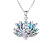 TOUPOP Sterling Silver Abalone Lotus Flower Necklace Yoga Pendant-style_name:6-Abalone Lotus