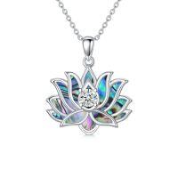 wholesale Abalone Lotus Necklace 925 Sterling Silver Lotus Flower Necklace Yoga Pendant Abalone Jewelry Christmas Gifts For Women -style_name:6-Abalone Lotus