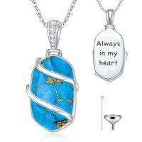 wholesale Urn Necklaces For Ashes 925 Sterling Silver Dainty Gemstone Cremation Jewelry Memorial Jewelry For Women -color_name:Turquoise