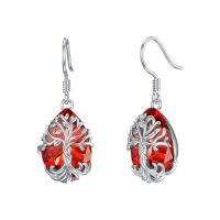 wholesale TOUPOP Tree Of Life Earrings 925 Sterling Silver Family Tree Dangle Drop Earrings Crystal Jewelry Birthday Christmas Gifts For Women Her -style_name:Teardrop-7-July-Ruby