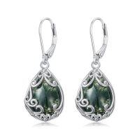 wholesale TOUPOP Filigree Teardrop Earrings Sterling Silver Filigree Leverback Earrings Jewelry Anniversary Birthstone Christmas Gifts For Women Her -style_name:Moss Agate