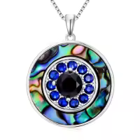 TOUPOP Sterling Silver Crystal Evil Eye Necklace Pendant Protection Gift-style_name:B-Round