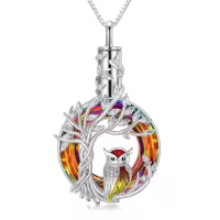 TOUPOP Sterling Silver Crystal Owl/Hummingbird Tree Of Life Pendant Necklace-color_name:01-Red Owl (Urn)