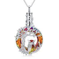 wholesale TOUPOP Owl/hummingbird Tree Of Life Necklace Sterling Silver Crystal Pendant Necklaces Jewelry Gifts For Women -color_name:01-Red Owl (Urn)