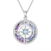 TOUPOP Sterling Silver Crystal Birthstone Compass I'd Be Lost Without You Pendant Necklace-color_name:B-Purple Circle Crystal-03-Mar-Aquamarine
