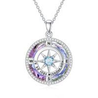wholesale TOUPOP Birthstone Necklace Sterling Silver I'd Be Lost Without You Compass Pendant Necklaces With Crystal Women Birthday Anniversary Christmas Jewelry Gifts For Her Wife Grilfriend Mom Daughter -color_name:B-Purple Circle Crystal-03-Mar-Aquamarine