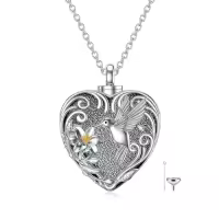 TOUPOP 925 Sterling Silver Hummingbird Urn Heart Cremation Jewelry Pendant-style_name:C-Hummingbird-Silver
