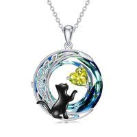 wholesale TOUPOP Cat Gifts For Cats Lovers 925 Sterling Silver Black Cat Necklace Celtic Moon Birthstone Jewelry For Women Christmas Birthday Gifts For Her -color_name:08-August-Peridot