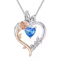 TOUPOP Sterling Silver Rose Heart Birthstone Necklace Butterfly Pendant-color_name:12-December-Topaz