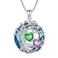 wholesale TOUPOP S925 Sterling Silver Family Celtic Tree Of Life Pendant Necklaces With 2 Heart Birthstone With Blue Austrian Crystal Jewelry Birthday Anniversary Christmas Gifts For Her Wife Girlfriend Mom (18k Real White Gold Filled) -color_name:05-06-May-Jun Birthstone