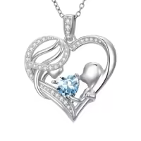 TOUPOP 14K Gold & Zircon Heart Necklace, Mother's Birthstone Jewelry Gift-color_name:03-March-Aquamarine