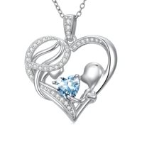 wholesale TOUPOP Christmas Gifts For Mom Birthstone Necklace Mother And Daughter/son Love Heart Necklace I Love You Mom Gifts Jewelry Birthday Gift For Women Grandmother Wife -color_name:03-March-Aquamarine