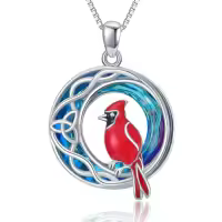 TOUPOP Sterling Silver Crystal Hummingbird Cardinal Owl Necklace-style_name:02-Red Cardinal