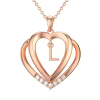 TOUPOP 925 Sterling Silver Moissanite Heart Letter Pendant Necklace-style_name:Rose Gold - L Initial