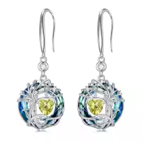 TOUPOP Sterling Silver Austrian Crystal Tree Of Life Birthstone Dangle Earrings-color_name:08-Aug-Peridot