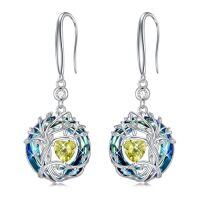 wholesale TOUPOP Tree Of Life Birthstone Earrings For Women 925 Sterling Silver Family Tree Dangle Earrings Austrian Crystal Jewelry Birthday Christmas Gifts For Her Girlfriend Wife Mom -color_name:08-Aug-Peridot