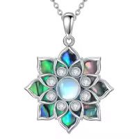 TOUPOP Sterling Silver Abalone Lotus Flower Necklace Yoga Pendant-style_name:10-Moonstone Lotus