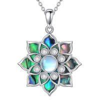 wholesale Abalone Lotus Necklace 925 Sterling Silver Lotus Flower Necklace Yoga Pendant Abalone Jewelry Christmas Gifts For Women -style_name:10-Moonstone Lotus