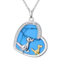 TOUPOP Stainless Steel Turquoise Flamingo Heart Necklace Christmas Gift-style_name:Duck