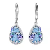 TOUPOP Sterling Silver Turquoise Butterfly Dragonfly Bee Hummingbird Ladybug Drop Earrings-style_name:Hummingbird