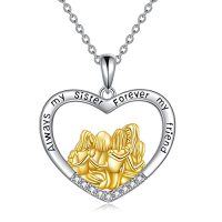 wholesale TOUPOP Sister Christmas Gifts From Sister/brother Two Three Four Five Sisters Necklace Sterling Silver Crystal Fashion Jewelry Gift For Women Friend Female Friendship Lasts Forever -style_name:Style 4-Four Sisters-Always My Sister Forever My Friend-Yellow Gold
