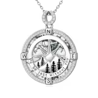 TOUPOP Sterling Silver Compass Urn Necklace For Women-style_name:F03-Mountain