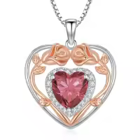 TOUPOP 925 Sterling Silver 12 Birthstone Heart Rose Pendant Necklace-color_name:1-Jan-Garnet