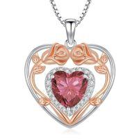wholesale 925 Sterling Silver Heart Rose Pendant Necklace With 12 Birthstone Jewelry Birthday Anniversary Mothers Day Christmas Gifts For Her Wife Girlfriend Mom -color_name:1-Jan-Garnet