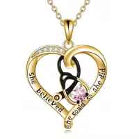 TOUPOP Sterling Silver Birthstone Stethoscope Necklace Gift For Nurse-style_name:10 Oct-Tourmaline-Yellow Gold Plated