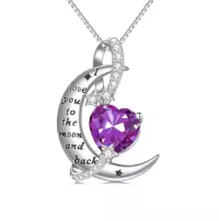 TOUPOP Sterling Silver Birthstone Heart Necklace I Love You To The Moon And Back-color_name:02-February-Amethyst
