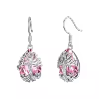 TOUPOP Sterling Silver Crystal Tree Of Life Family Dangle Earrings-style_name:Teardrop-10-October-Pink Tourmaline