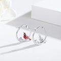 wholesale 925 Sterling Silver Cardinal Bird Branch Huggie Hoop Earrings with Red Enamel and Black Accents-0-3