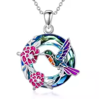 TOUPOP Sterling Silver Crystal Animal Necklace Gift For Women-style_name:Hummingbird